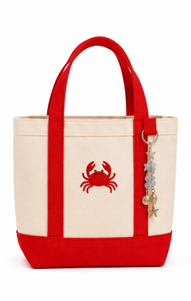Mini Canvas Tote Bag - Red Crab Charm