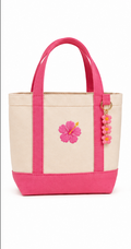 Mini Canvas Tote Bag - Pink Hibiscus Charm